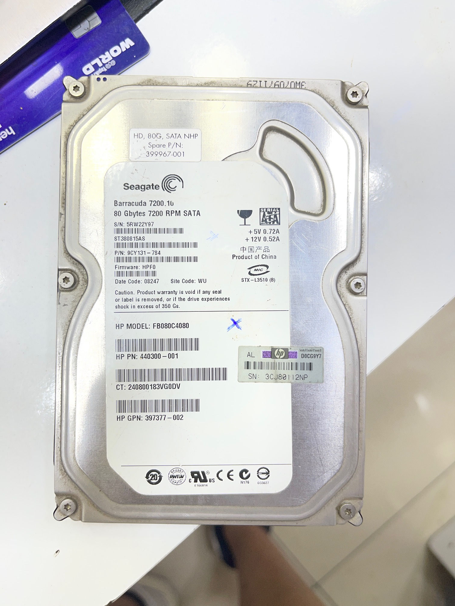 Seagate Barracuda 7200.10 ST380815AS 9CY131-784 HPF0 80GB 3.5 HDD Arızalı