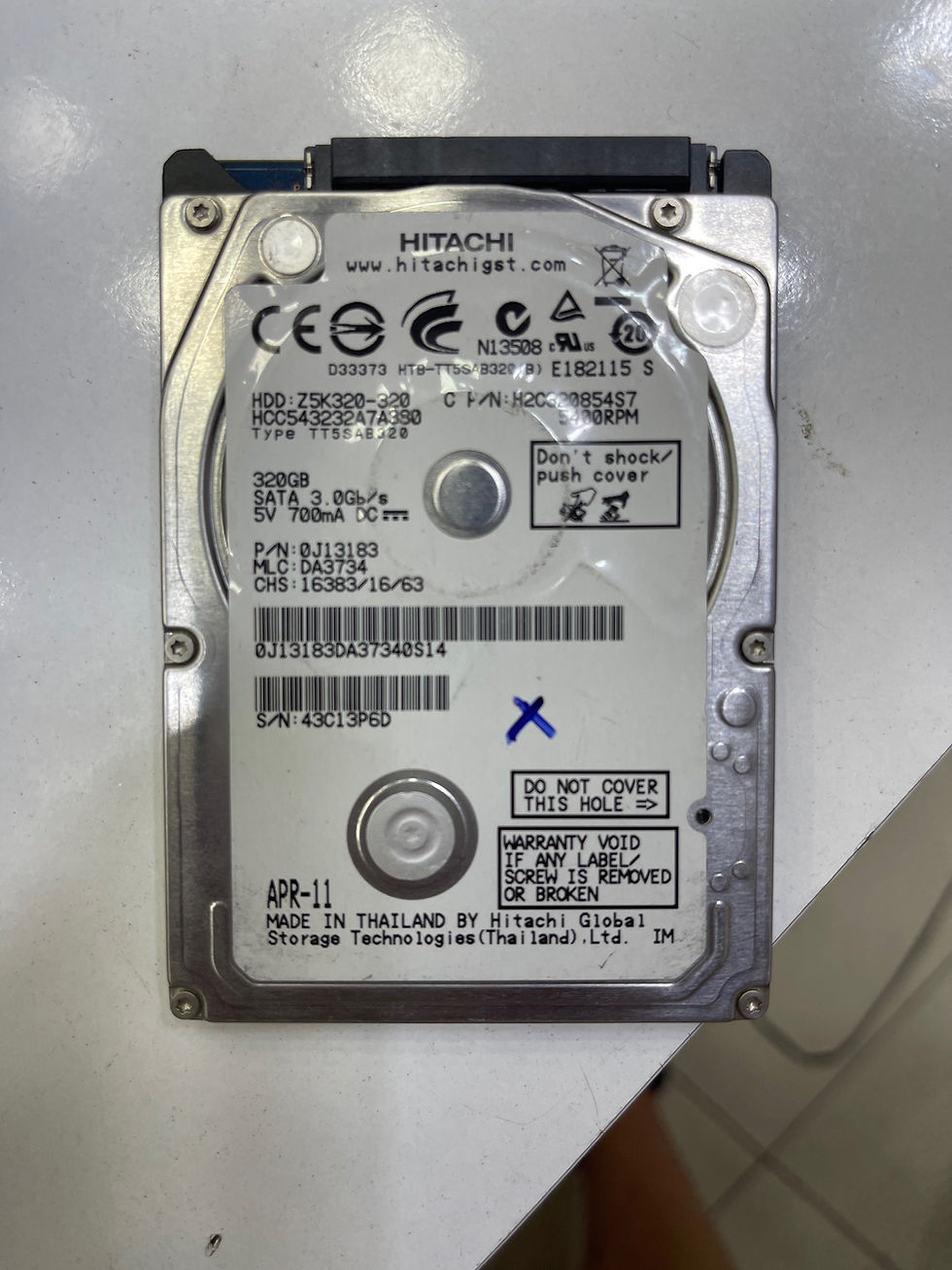 Hitachi Z5K320-320 HCC543232A7A380 H2C320854S7 320GB 2.5 HDD Arızalı
