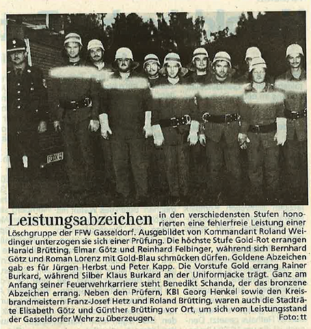 Alter Zeitungsartikel über Feuerwehr Leistungsabzeichen