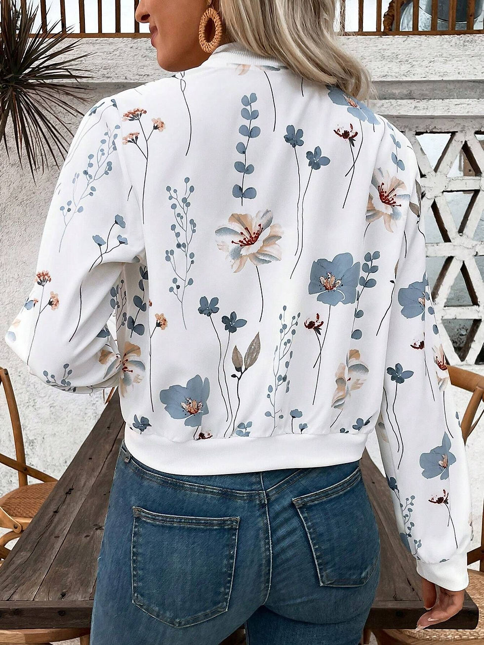 Thumbnail: Women Floral Print Bomber Jacket 