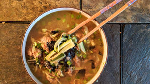 Vegan Spicy Ginger Scallion & Egg Drop Zucchini Noodle Bowl