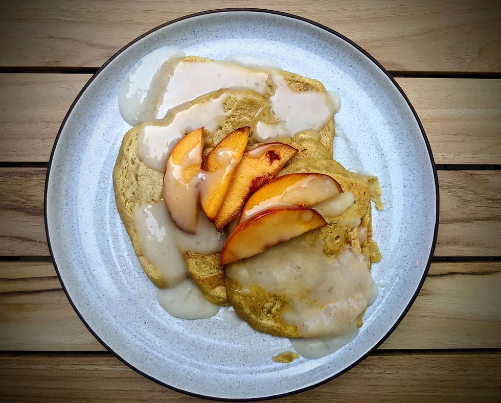 Bourbon Peaches & Cream Pancakes (GF, V)