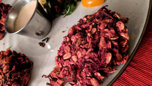 Beet & Oatmeal Patties with a Beet Greens Salad