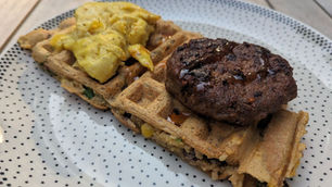 Jalapeno Cheddar Waffle Breakfast Sandwiches with Beyond Breakfast Sausage & JUST Egg (DF)