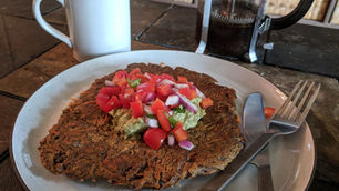 Vegan Carrot Buckwheat Pancakes with Avocado Hummus