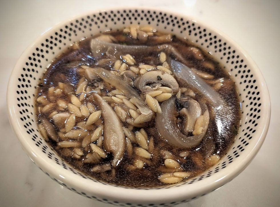 Mushroom Orzo and Stout Soup (GF, V)