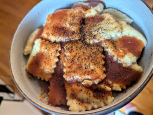 Hazelnut Ricotta Ravioli with Cherry Sauce (V)