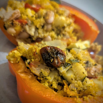 Mediterranean Stuffed Peppers with Couscous & Beans (V)