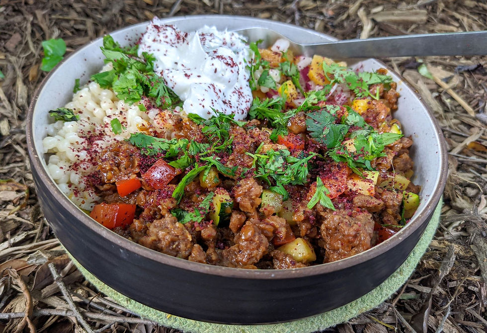 Middle Eastern Beyond Meat Bowl with Peach Salsa & Couscous