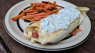 Mediterranean Wraps with Baked Carrot Fries