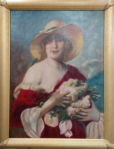 Oil Painting - Lady in Yellow Hat - AFTER extensive work by Tindell's Restoration