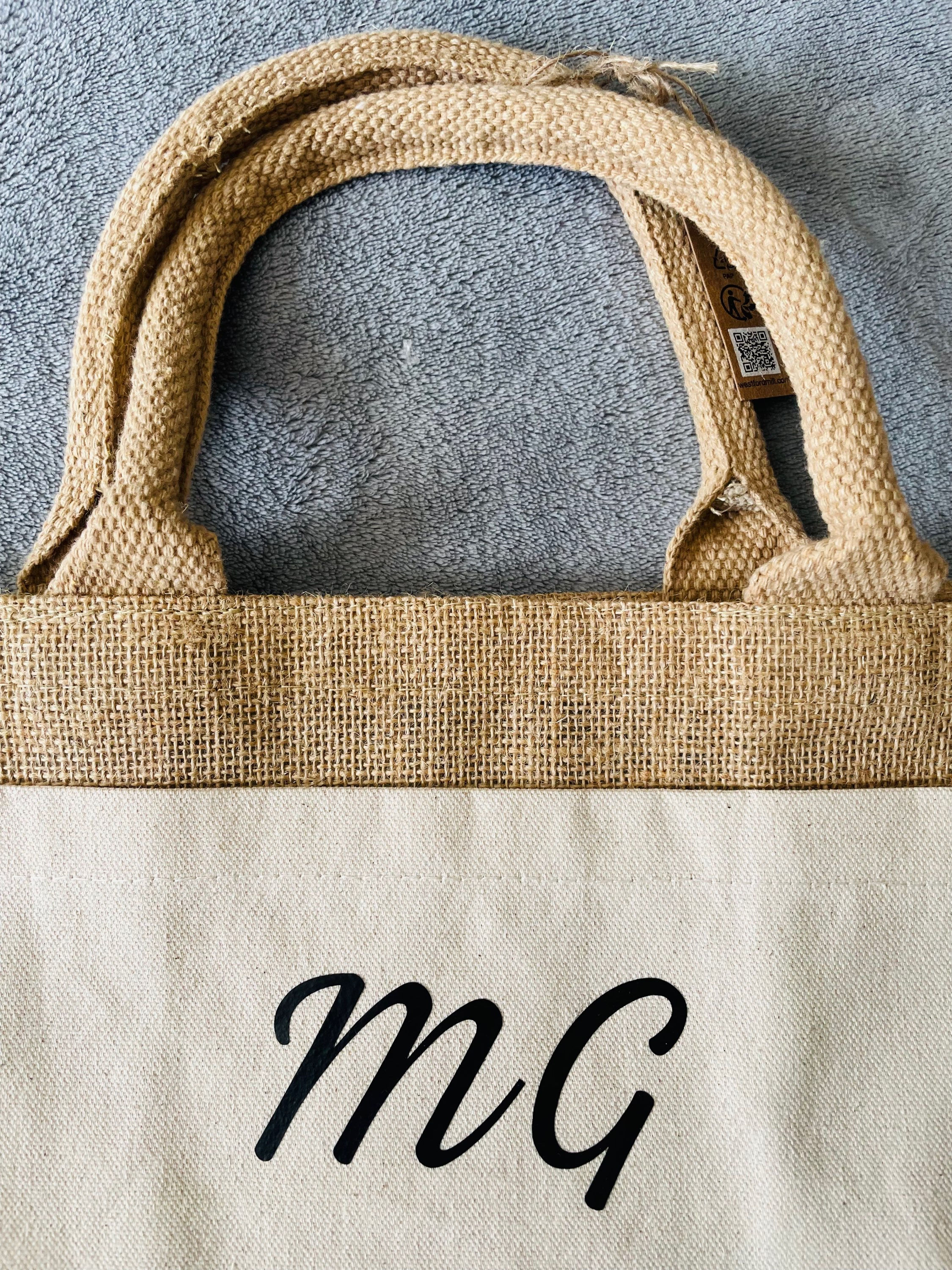 Canvas, pocket front Jute bags. Mini size.