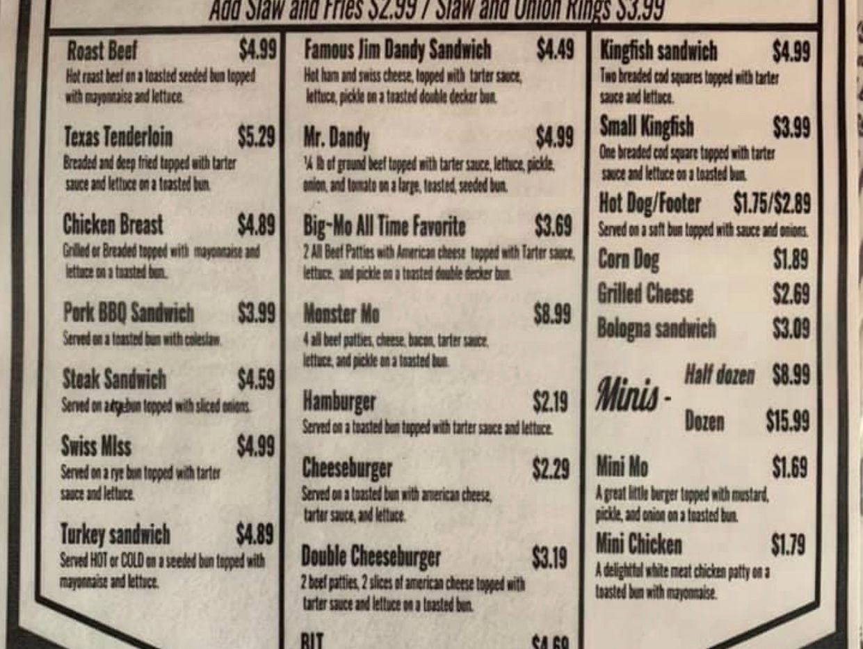Jim Dandy's Drive In Menu Local Happenings