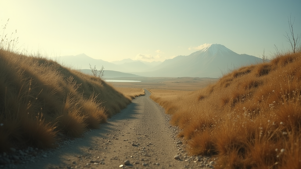 Eye-level view of a serene landscape with a winding path