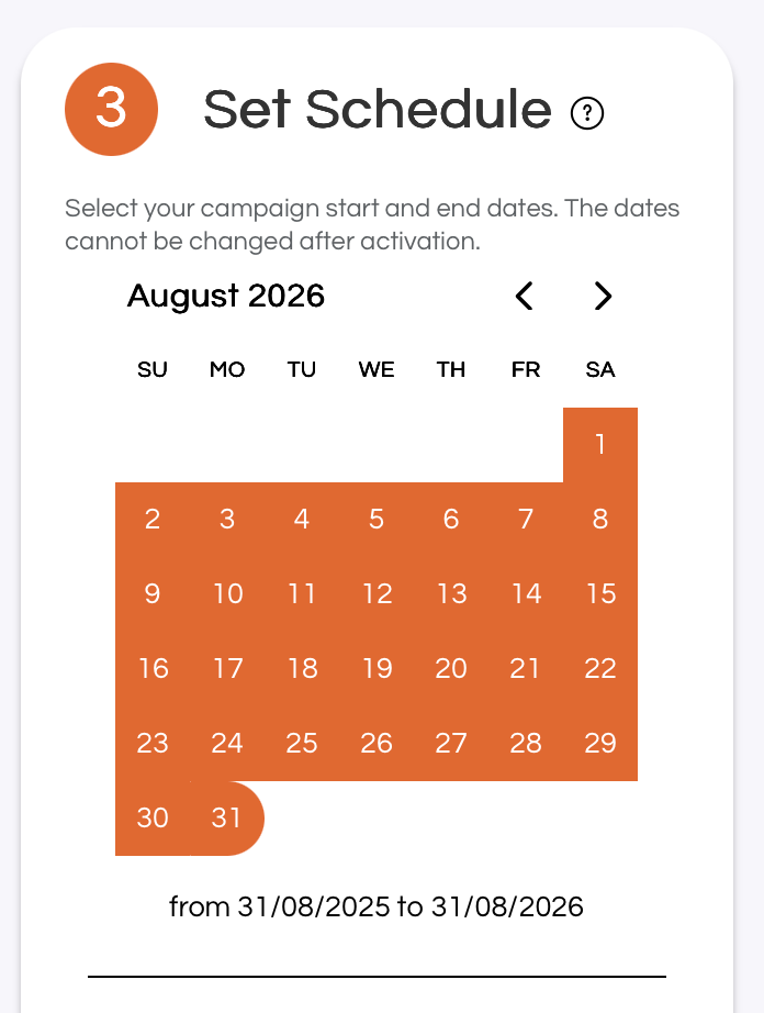 Set the start and stop dates for your meed digital stamp card