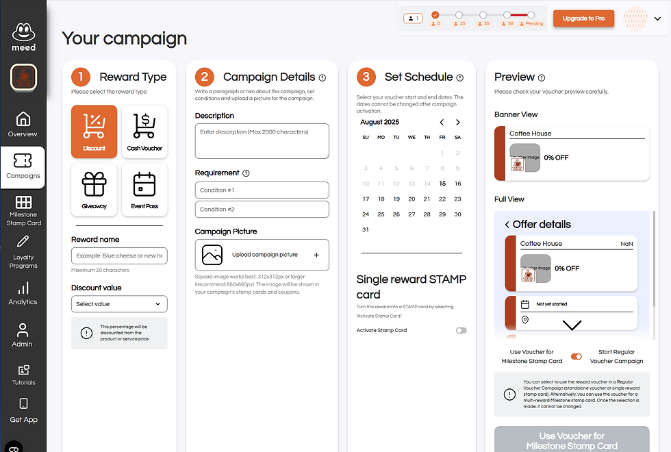 Your Campaign screen on meed