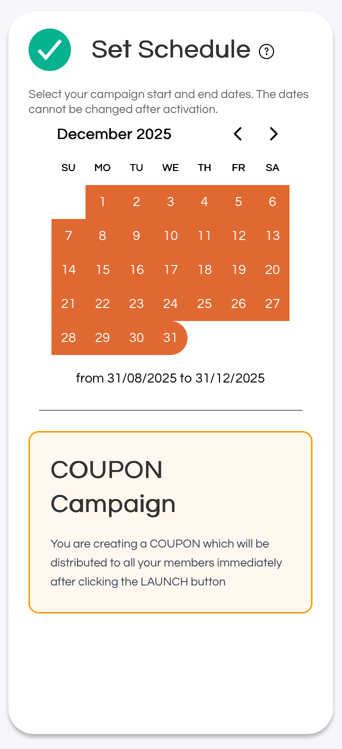 Select the validity schedule for your welcome coupon on meed