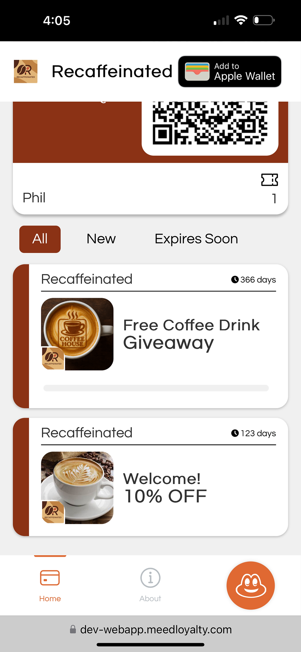 Welcome coupon displayed on members phone