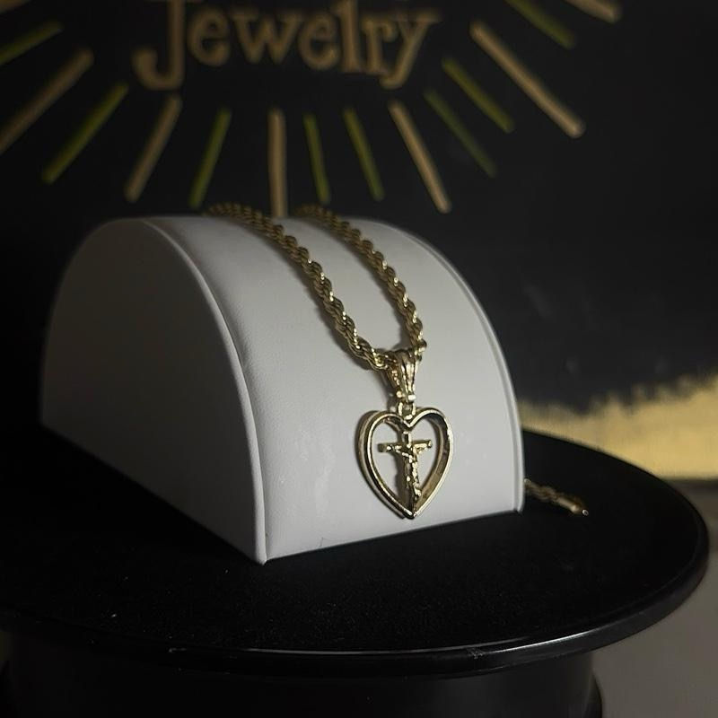 Thumbnail: Women's Elegant Gold Metal Coating Small Cross Necklace with Cross Heart Accent 