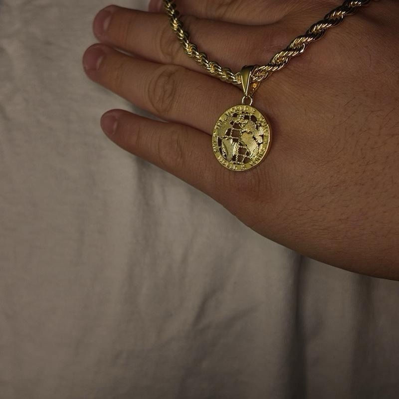 Thumbnail: Gold Plated Small Size The World Is Yours Pendant with 24 Inch Rope Chain for Me