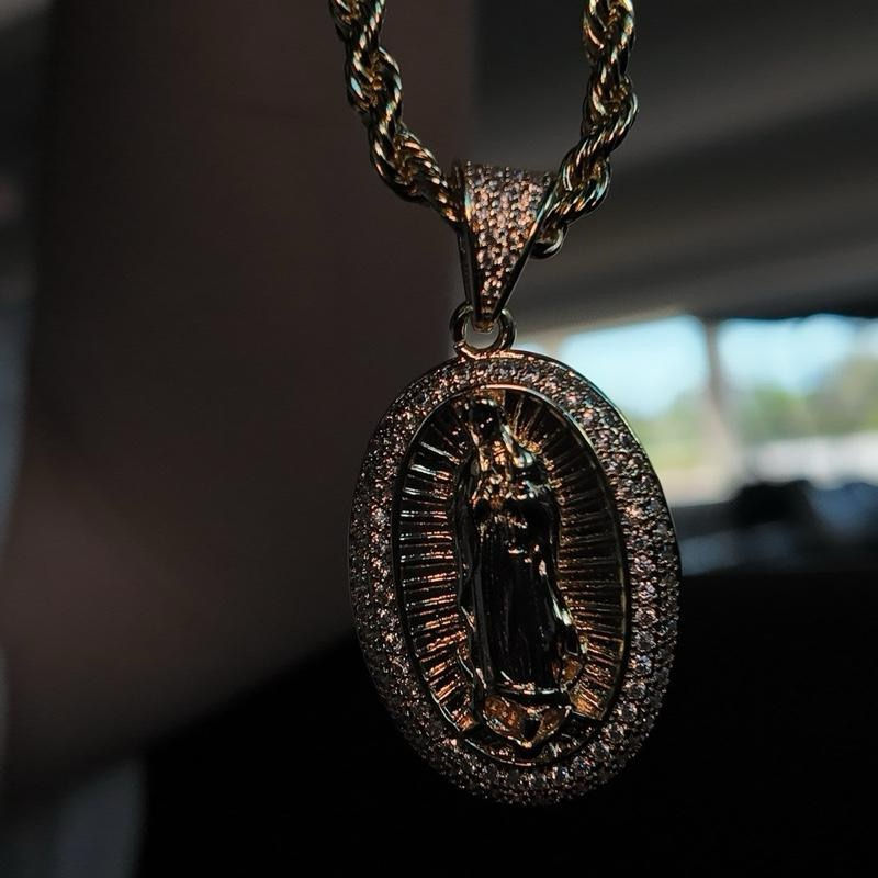 Thumbnail: Gold-Toned Virgin Mary Pendant Necklace with Rope Chain for Men Women Fashion Je