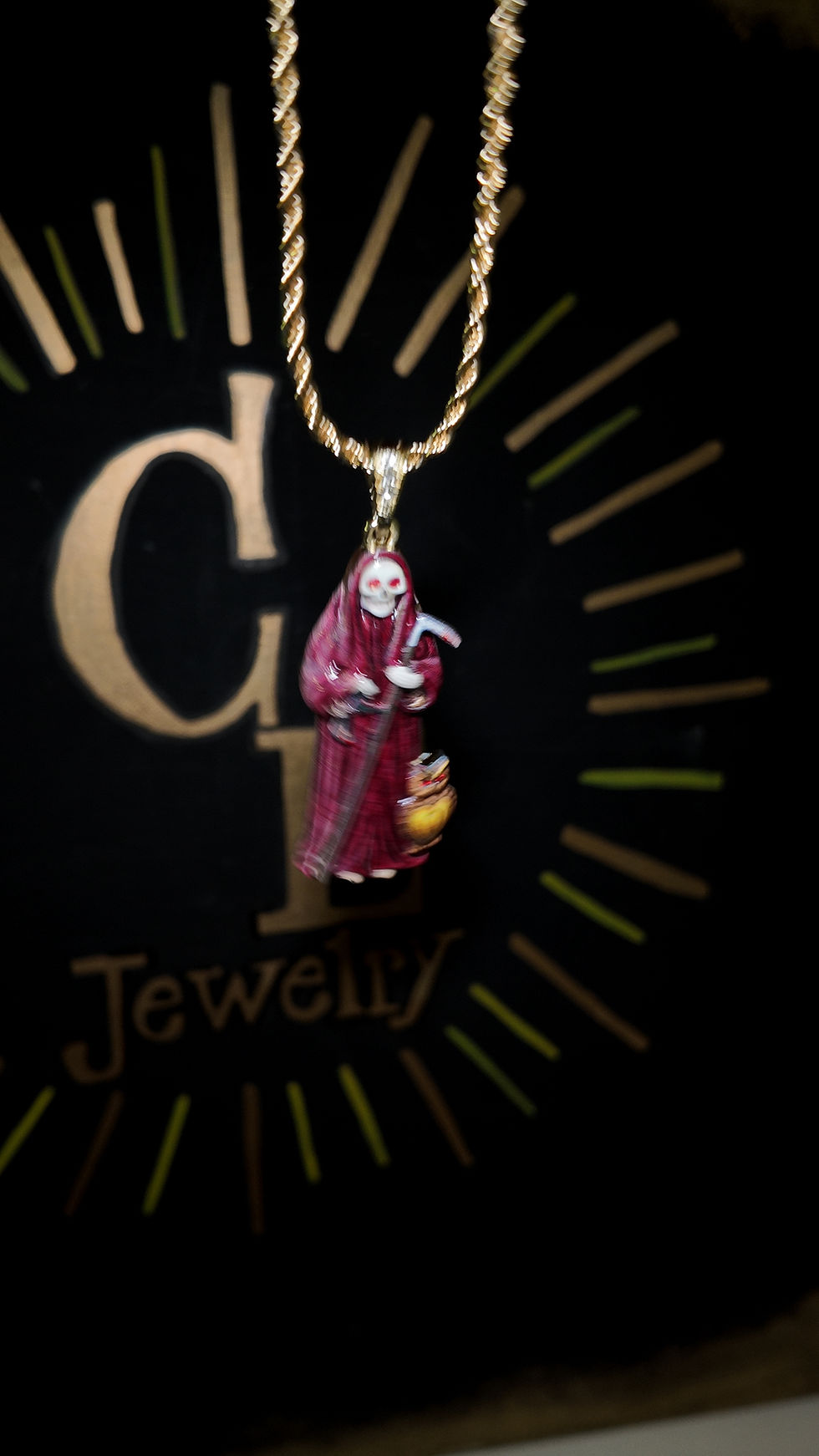 Thumbnail: Gold Plated XL Santa Muerte Chan Pendant with 24 Inch Rope Necklace for Daily We