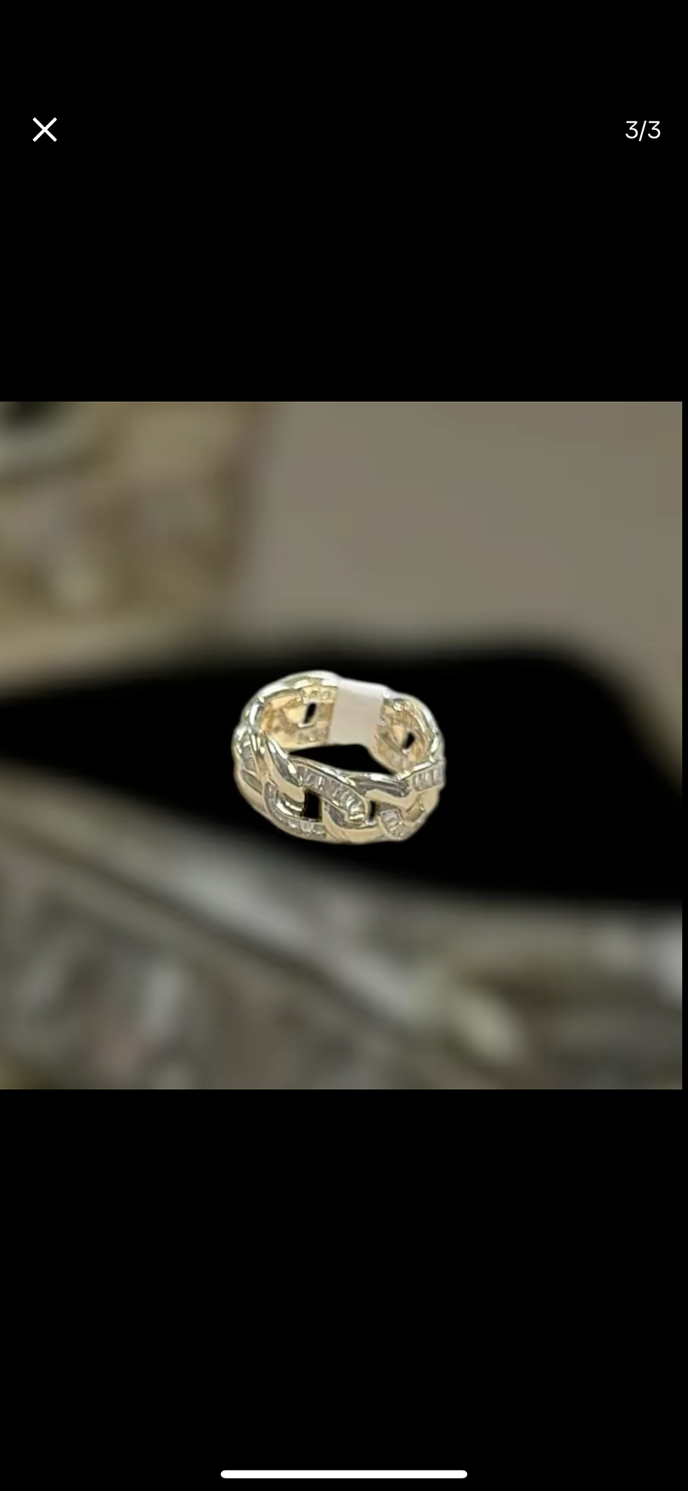Thumbnail: 1PC Iced Out Hollow Cuban Chain Men's Gold Plated Rings with Square CZ Paved Cub
