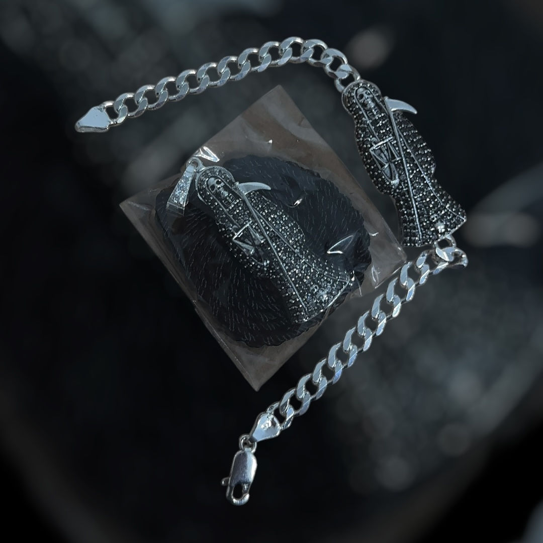 925 Sterling Silver BLACK Santa Muerte Set