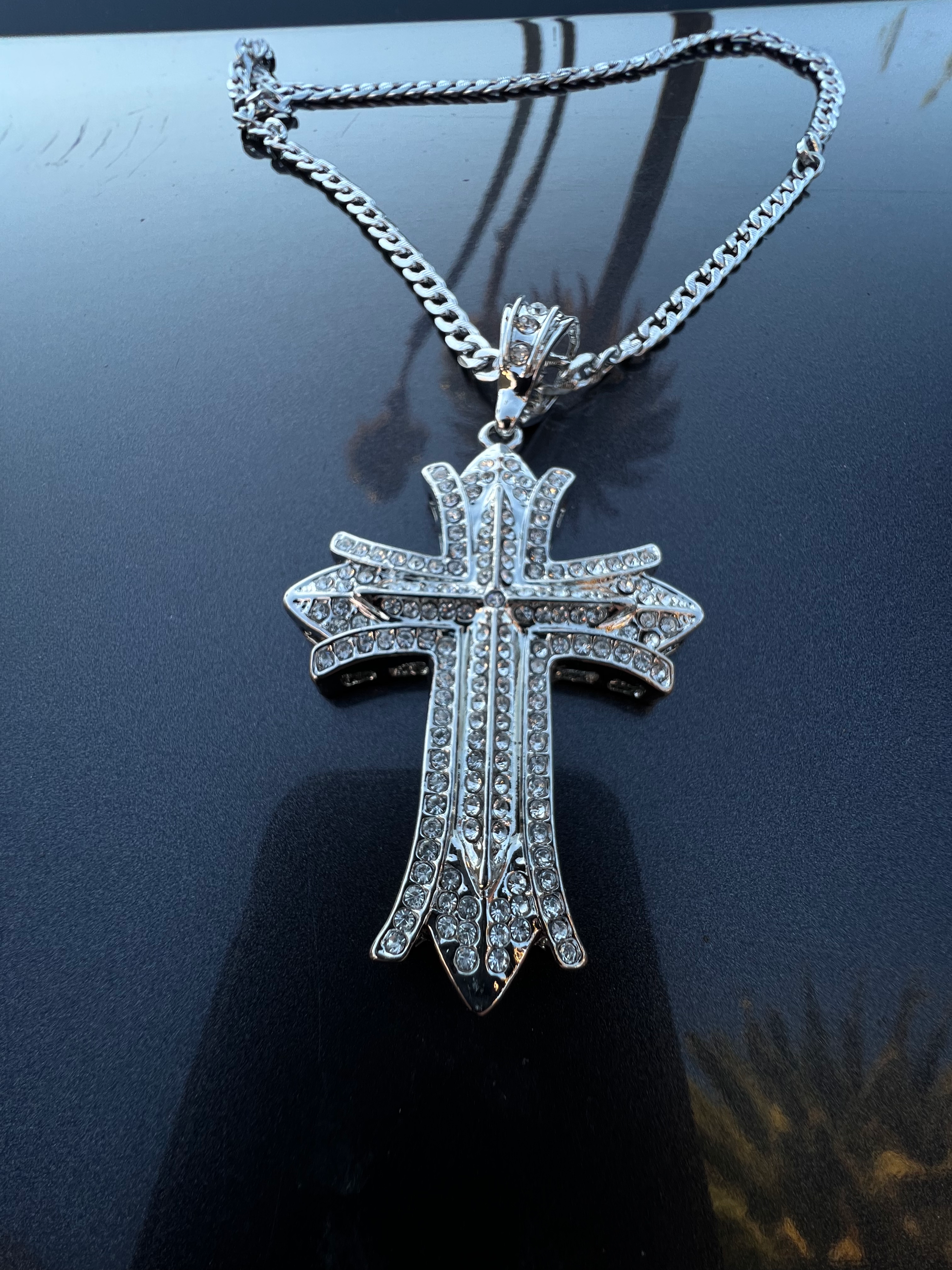 XL White Gold Cross Pendant