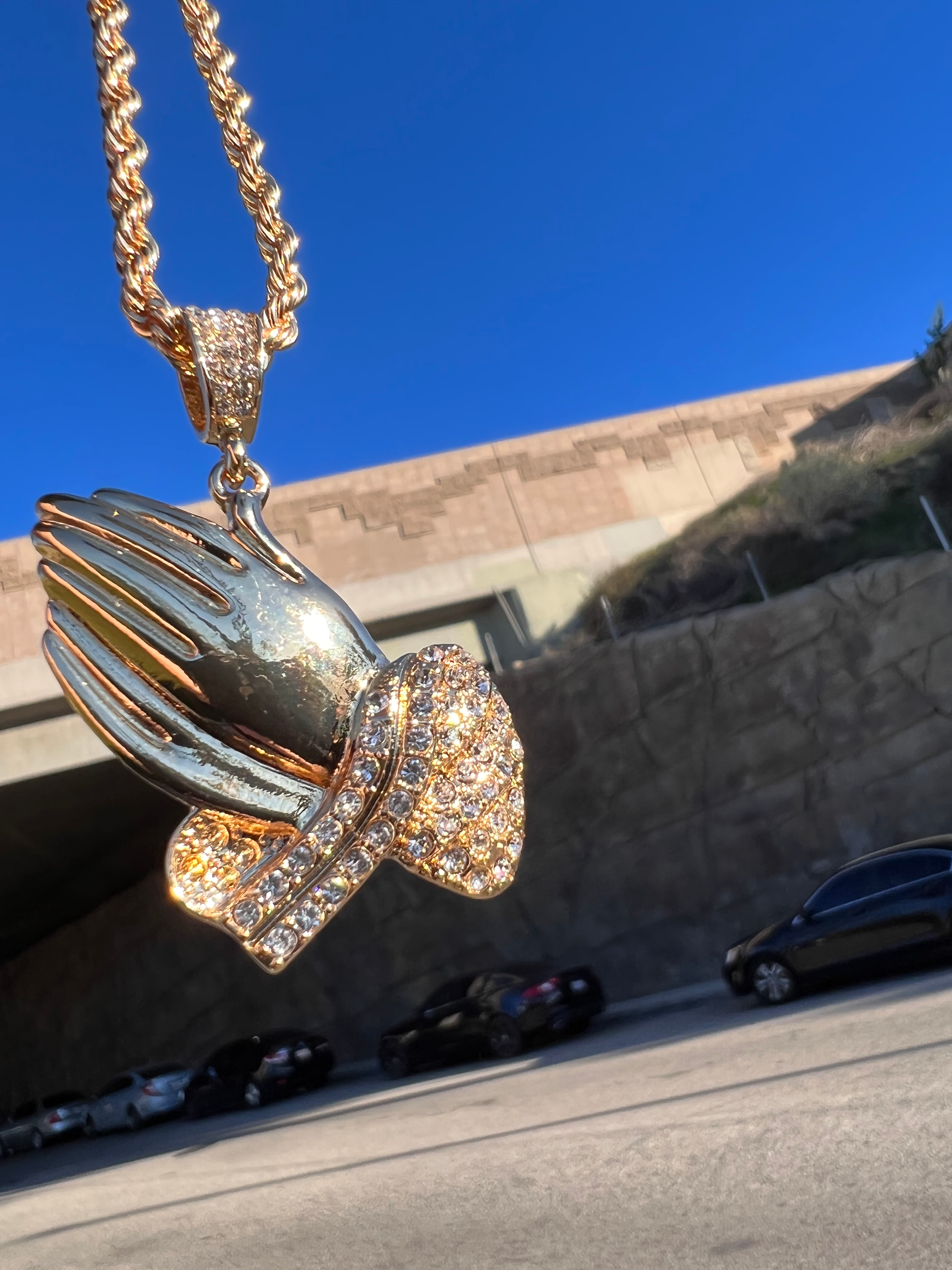 Iced Praying Hands Pendant