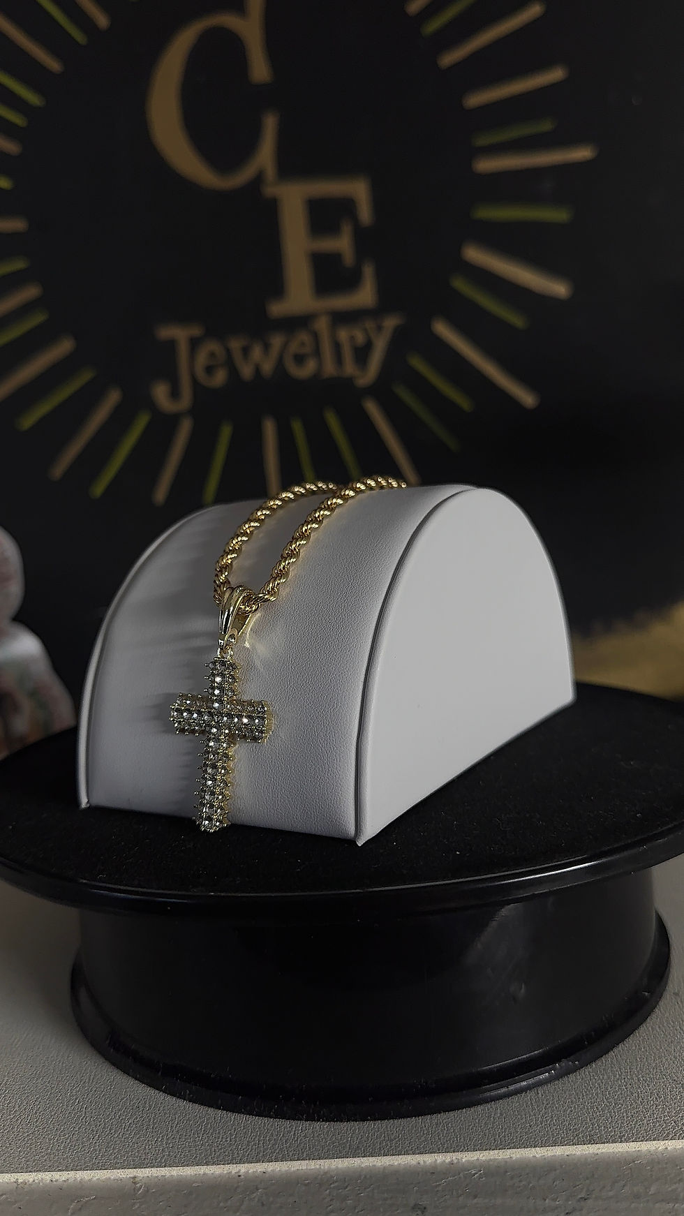 Thumbnail: Gold Plated Mid Size Cross Pendant Necklace for Women 24-Inch Rope Chain with Cu