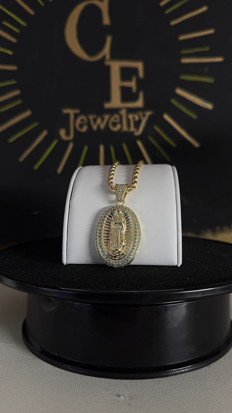 Thumbnail: Gold-Toned Virgin Mary Pendant Necklace with Rope Chain for Men Women Fashion Je