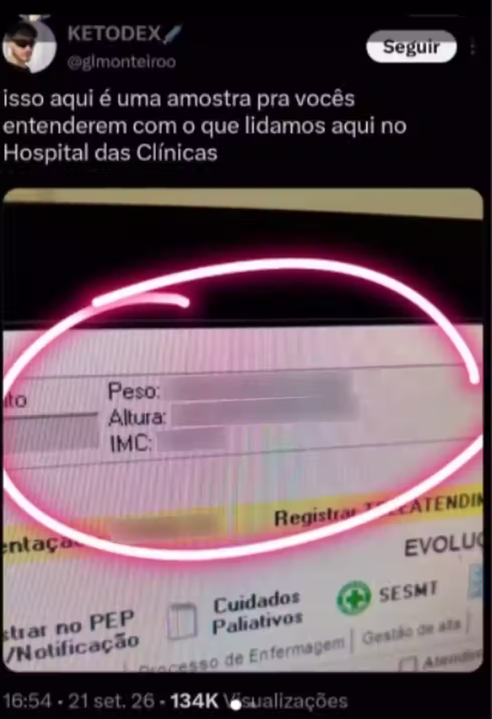 Médico expõe prontuário e ironiza peso de paciente; hospital aponta conduta preconceituosa