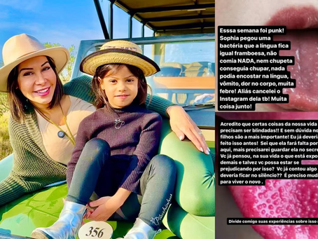 Maíra Cardi culpa web pela língua de framboesa da filha. O que causa?