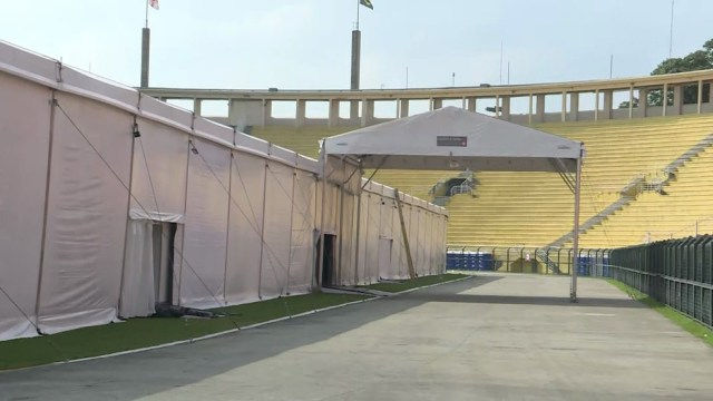 O Hospital de Campanha H.M Camp, no Pacaembu, será uma unidade de portas fechadas para pacientes transferidos da rede municipal da saúde — Foto: TV Globo/Divulgação