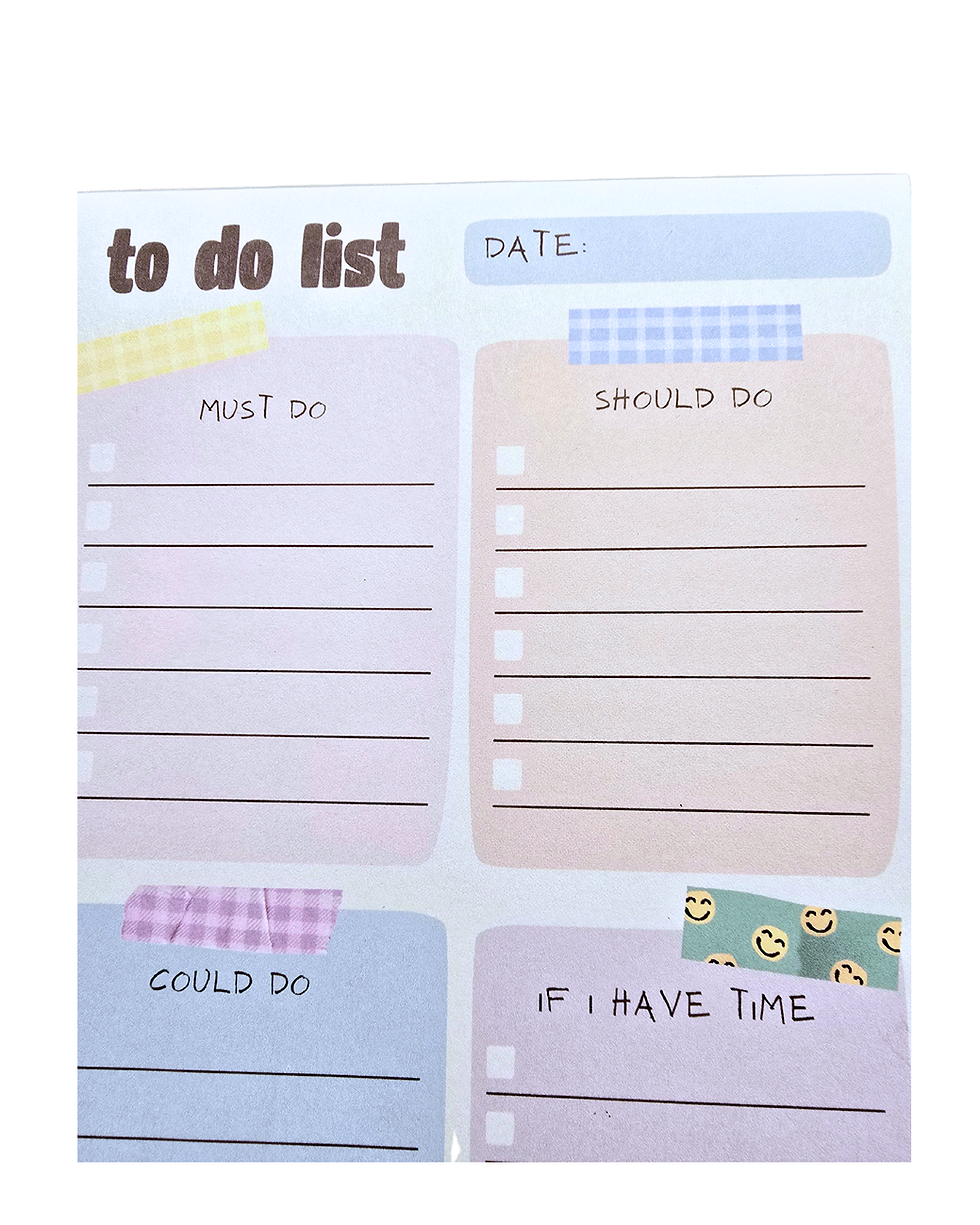 Thumbnail: 5" x 7" To-Do List Notepad featuring dedicated sections for Must Do, Should Do, Could Do, and If I Have Time tasks.