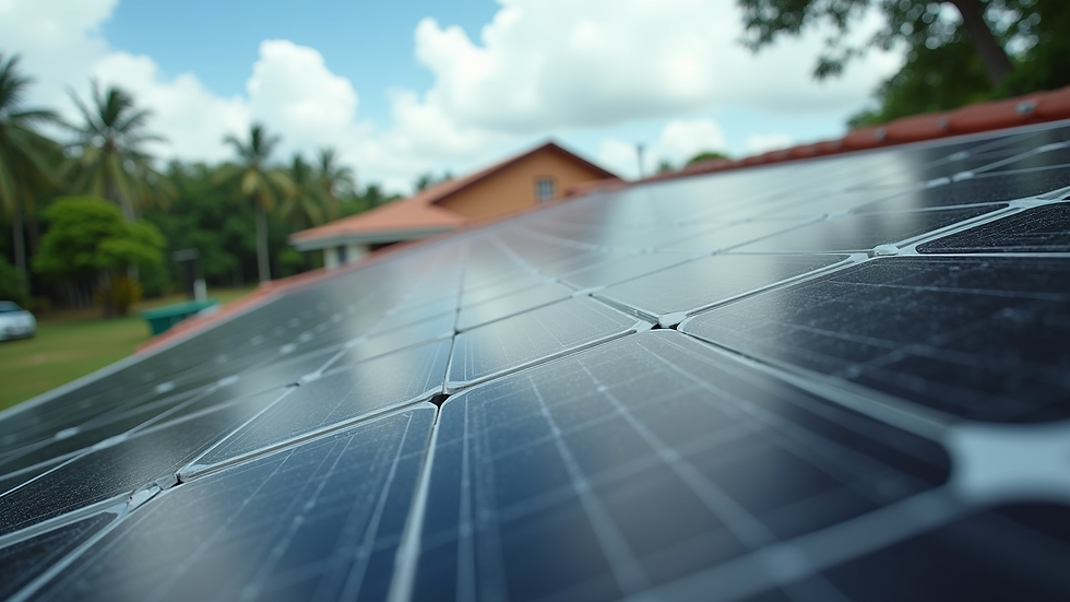 Eye-level view of solar panels installed on a Jamaican home roof