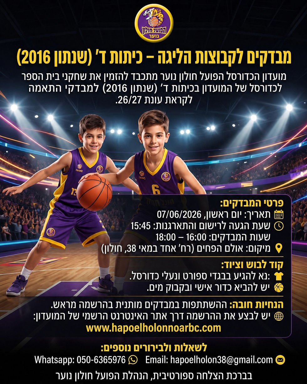 מבדקים לליגה: שחקני כיתות ד' – ילדי 2016