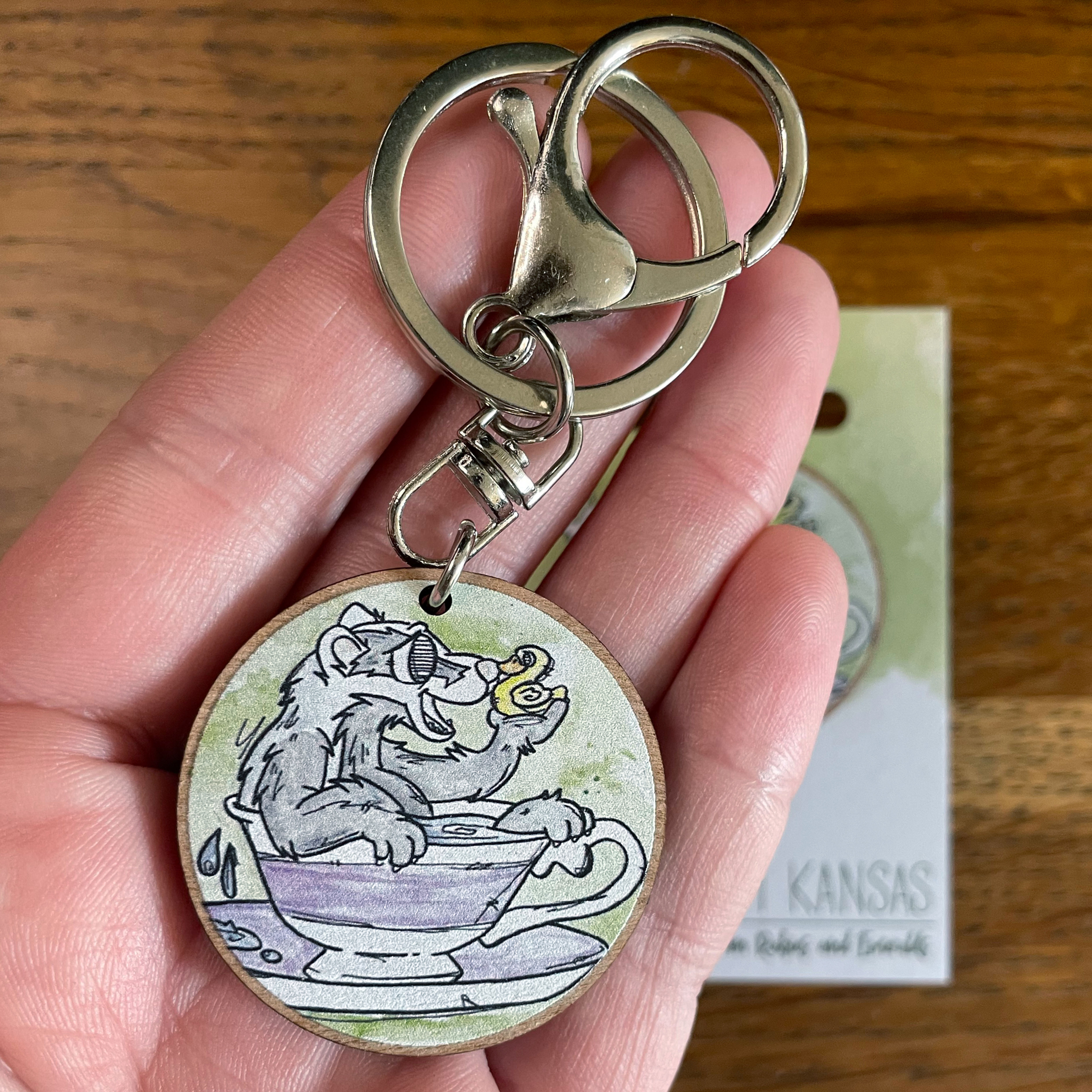 Badger Teacup Cherry Wood Keyring