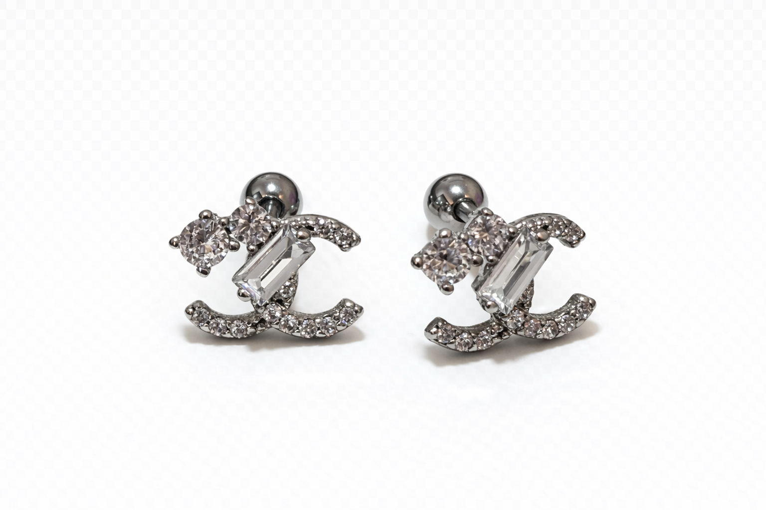 Piercing Plateado Chanel con Strass