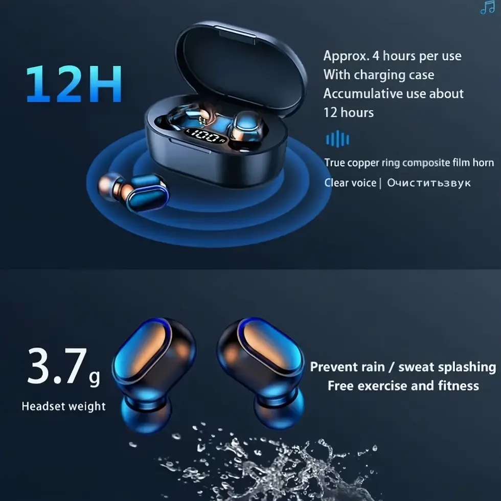 Thumbnail: Original E7S True Wireless Bluetooth Earbuds with Mic and LED Display