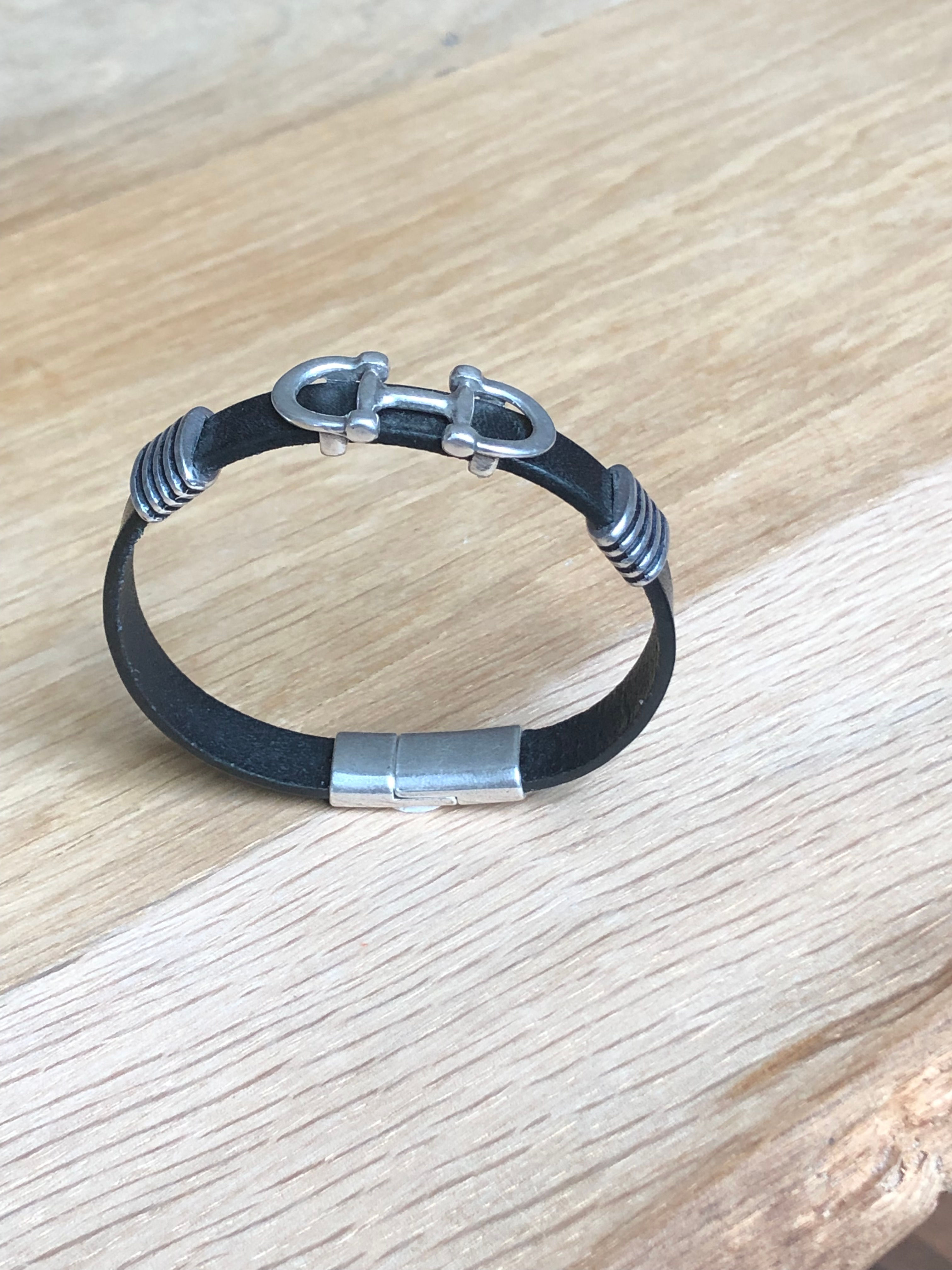 Bracelet morse cuir de veau noir