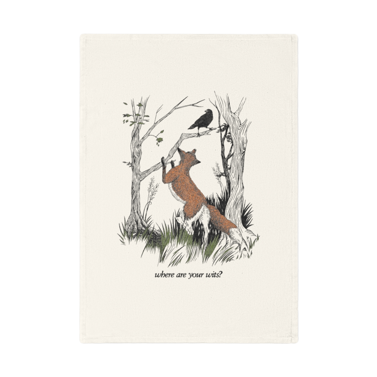 Fox and Crow Fabric Print | Tea Towel