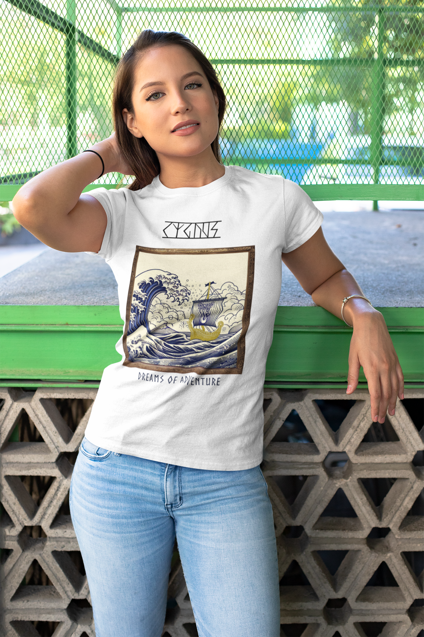 "The Wave and a Viking Visitor" by Hokusai-sson Female T-Shirt.