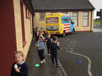 The ice-cream van came to our school.