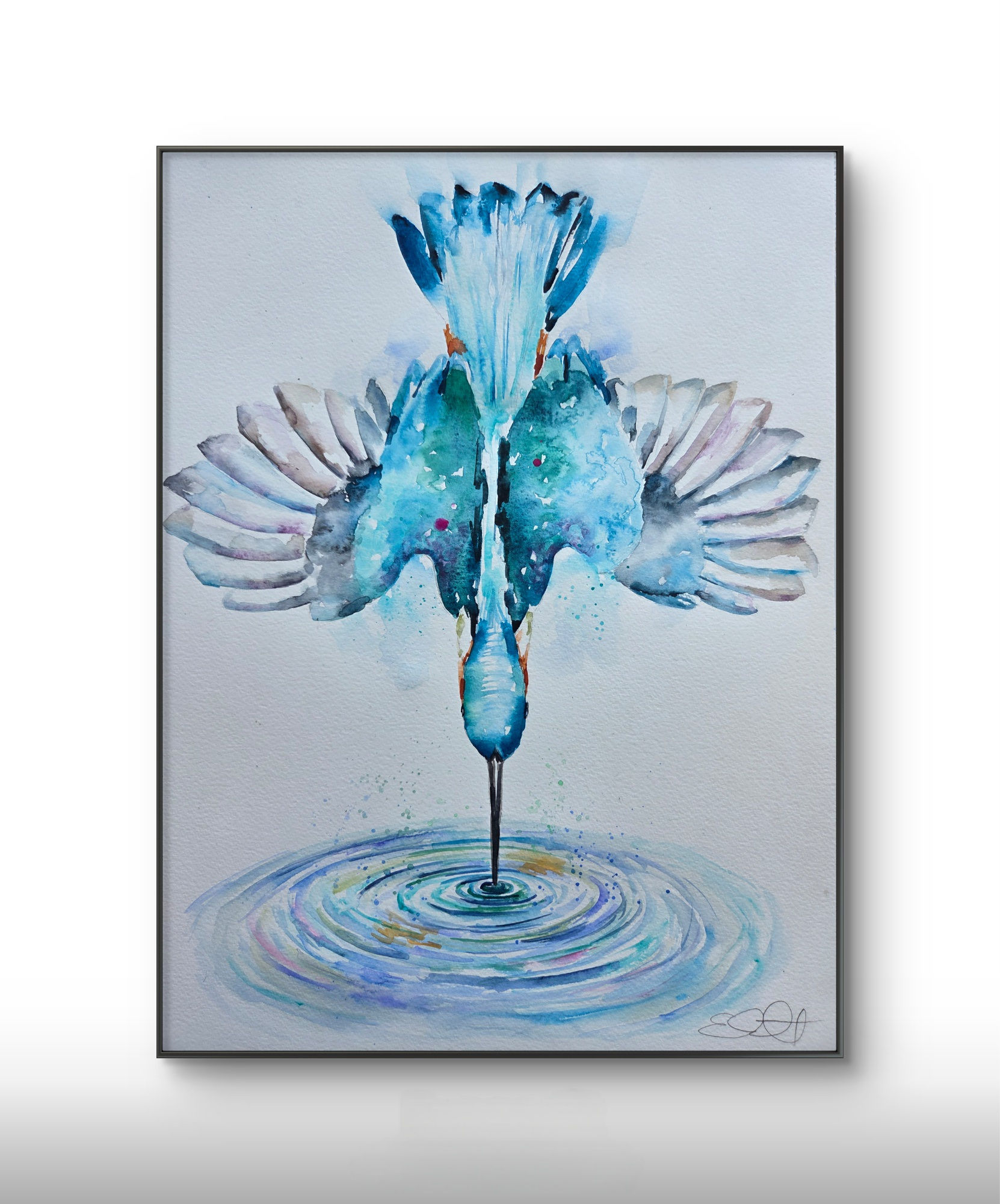 Large Original Signed & Certificated Watercolour Painting of a Kingfishe