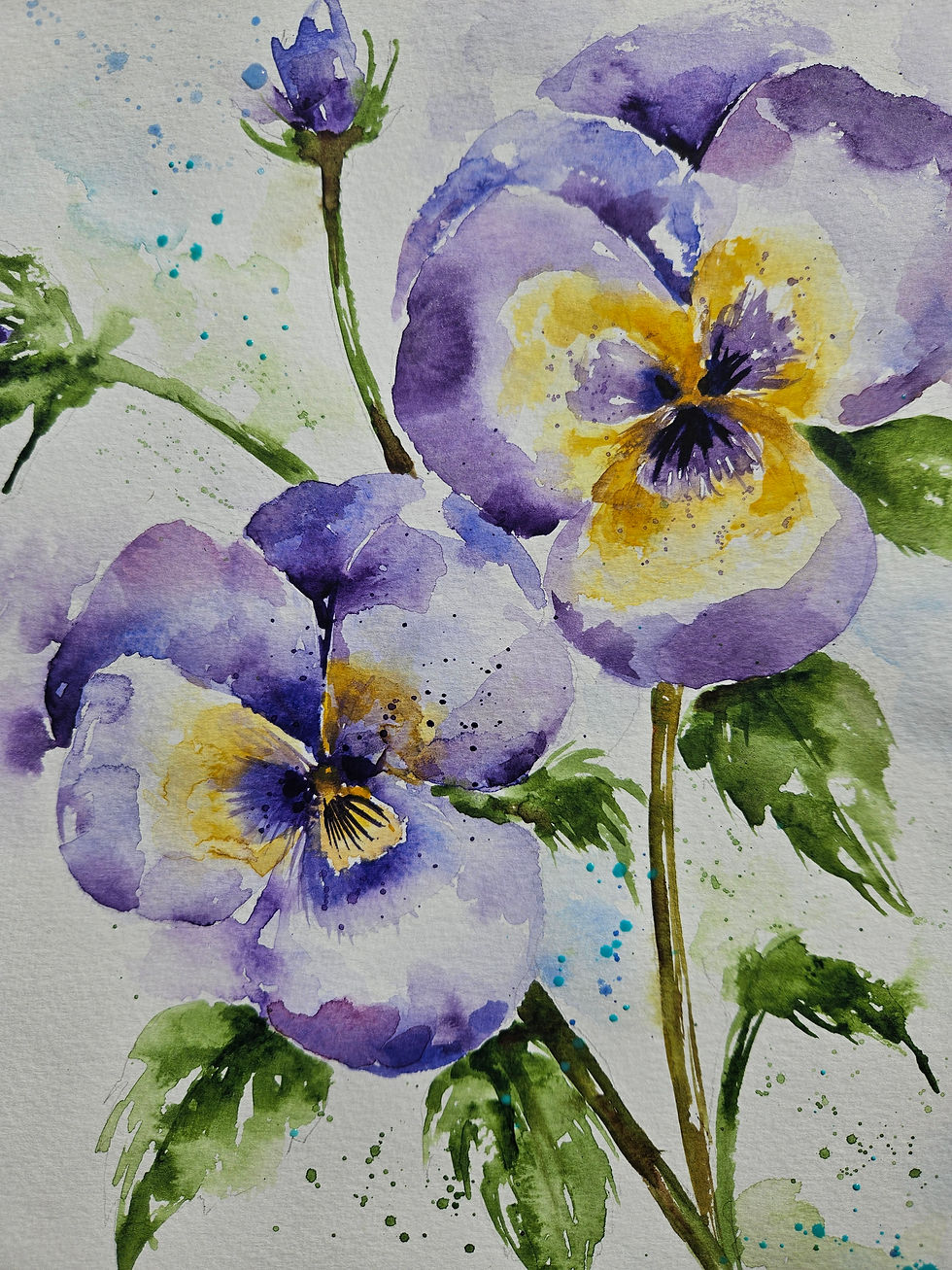 Thumbnail: original watercolour art flower painting of pansies by Elle Smith
