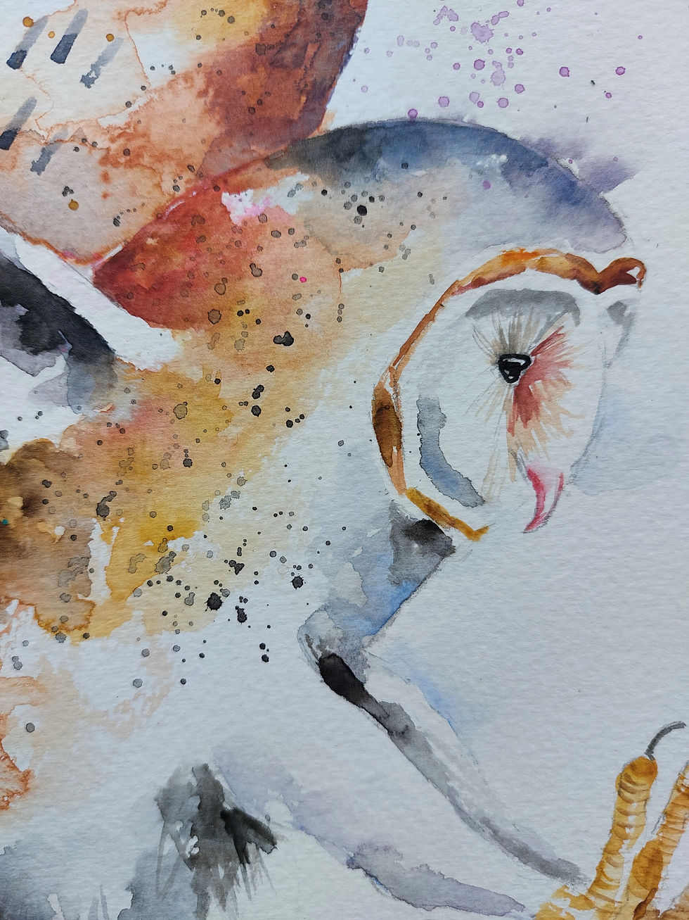 Thumbnail: original watercolour art painting of a  flying barn owl bird by Elle Smith