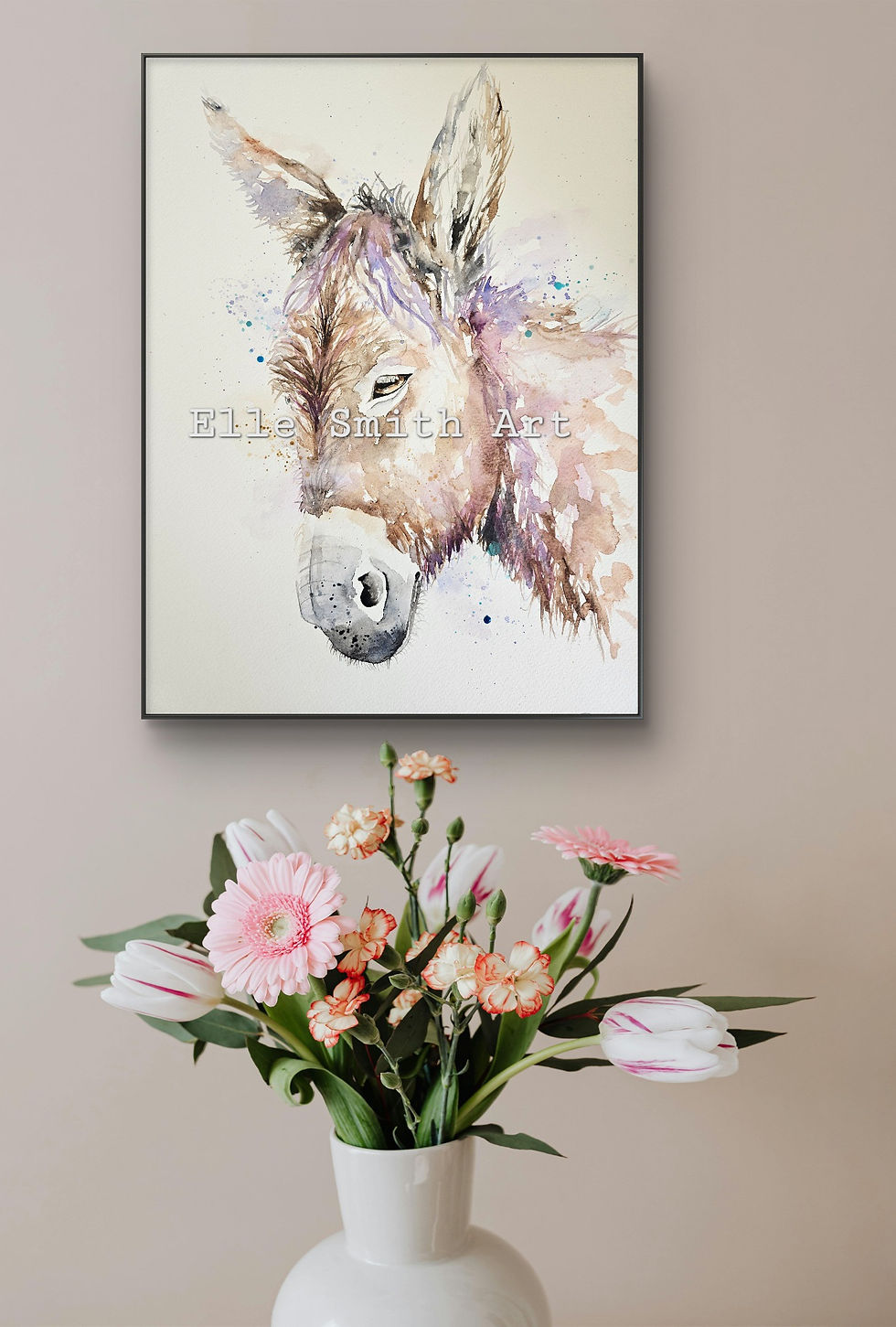 Thumbnail: original watercolour art painting of a donkey by Elle Smith