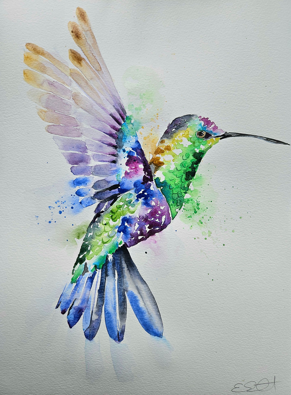 Thumbnail: Large Original Signed & Certificated Watercolour Painting of a Hummi
